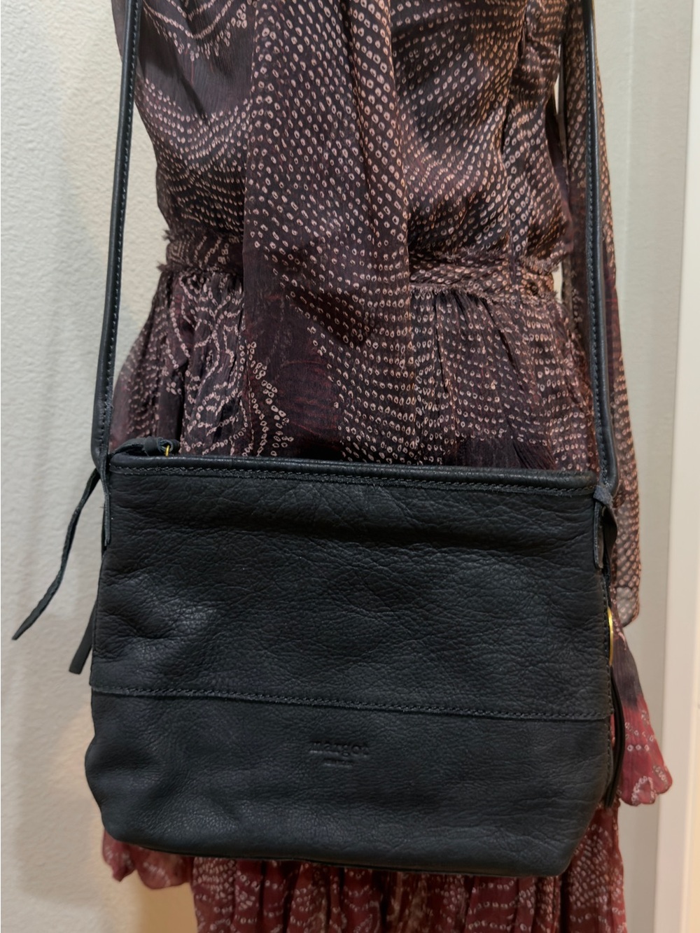 Margot New York Black Pebbled Leather Crossbody Bag Purse Adjustable Strap